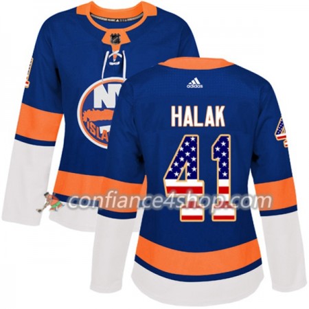 Adidas Maillot de Hockey New York Islanders Jaroslav Halak 41 2017-2018 Bleu USA Flag Fashion Authentic - Femme